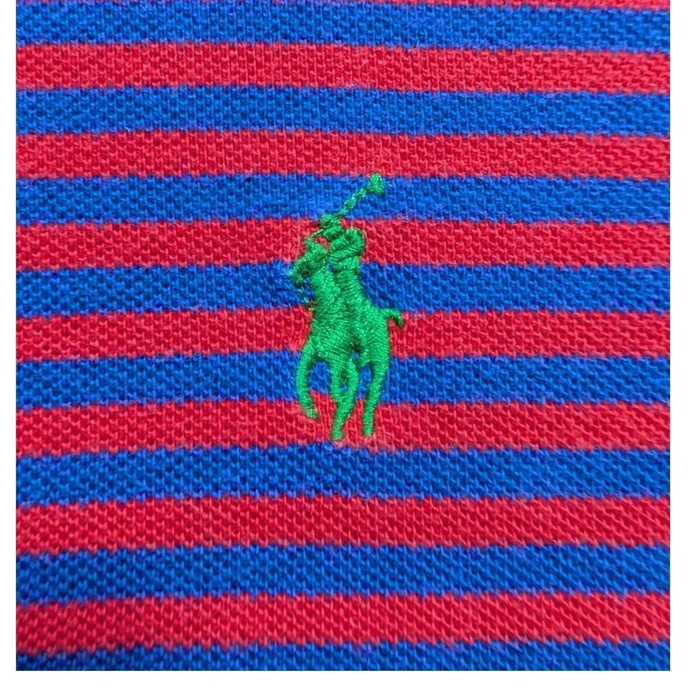 Polo Ralph Lauren Polo Shirt Mens 4XB Red Blue Striped Short Sleeve Cotton Logo